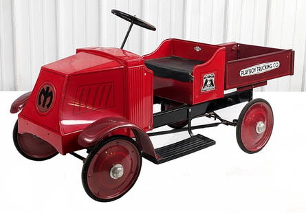 Restored Steelcraft Mack Playboy Trucking Co. Dump Truck Pedal Car: Restored Steelcraft Mack Playboy Trucking Co. dump truck pedal car. The truck has a nice restoration with hand painted features and Mack decals. The truck features a dump ped, crank horn, and rear