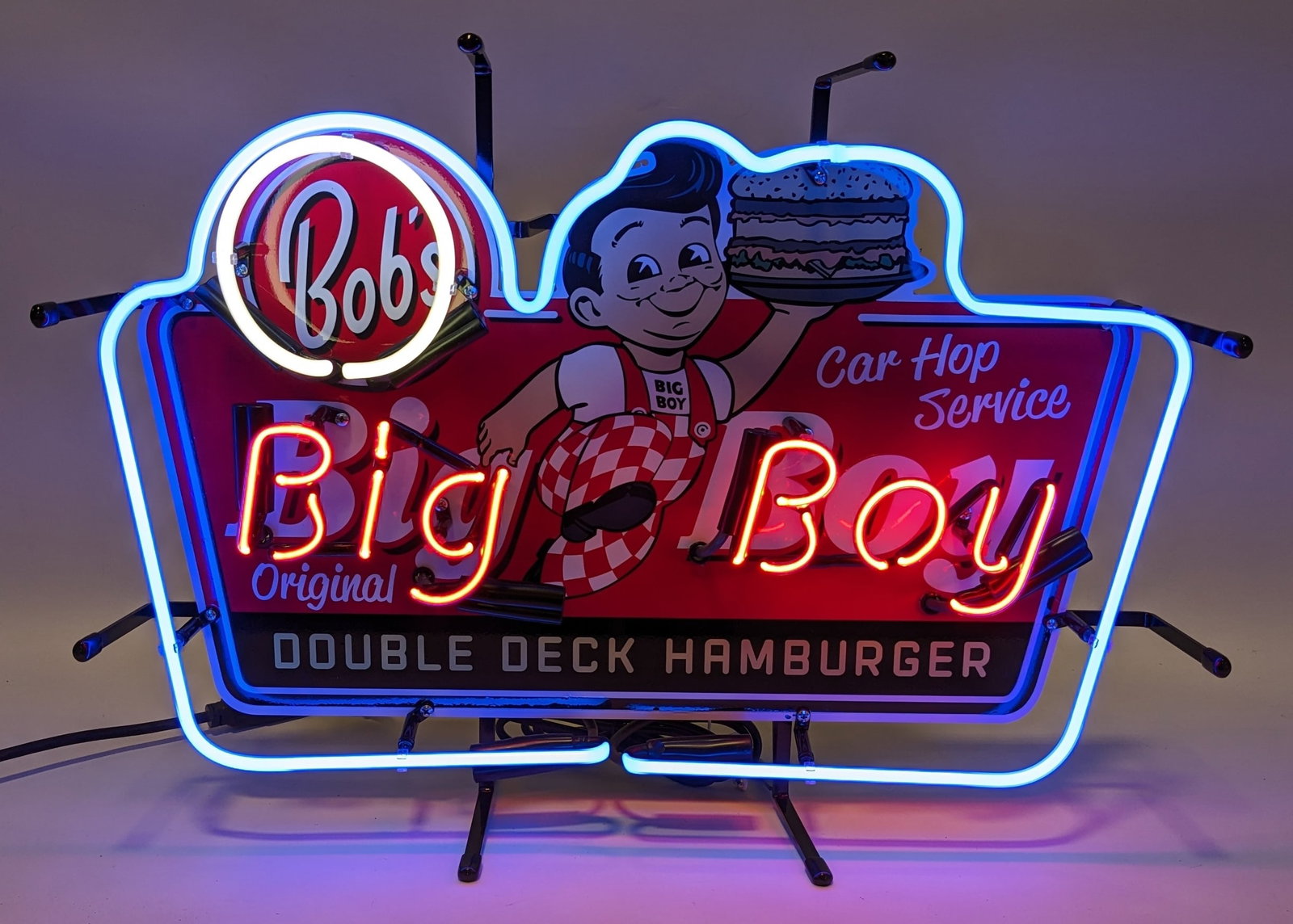 Custom "Bob's Big Boy" Car Hop Service Three-Color Neon Sign (1 of 8)