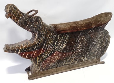 Antique Carnival Carved Wood Carousel Alligator