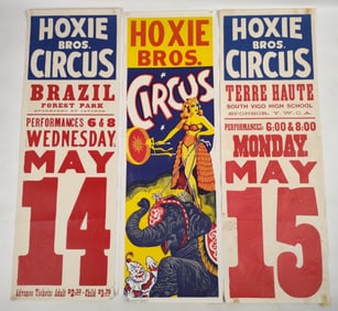 3) Vintage 3-1/2ft Hoxie Bros Circus Posters / Elephant Graphics