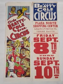 2) Vintage 3-1/2ft Beatty Cole Bros Circus Posters / Lion Graphic
