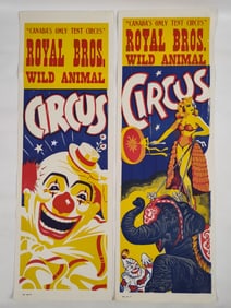 2) Vintage 3-1/2ft Royal Bros Wild Animal Circus Posters