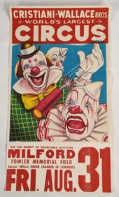 Vintage Cristiani-Wallace Bros Circus Poster w/ Clowns With Dynamite Graphics
