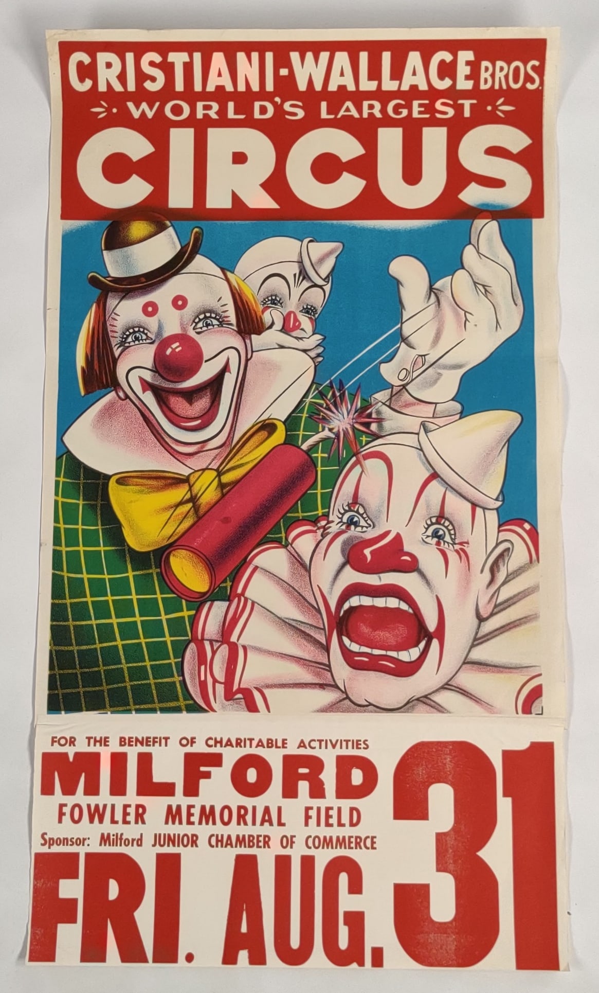 Vintage Cristiani-Wallace Bros Circus Poster w/ Clowns With Dynamite Graphics (1 of 6)