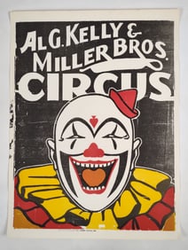 Vintage Al G. Kelly & Miller Bros Circus Poster / Clown Graphic