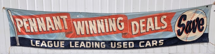 Giant 19ft Vintage Used Cars Dealership Baseball Pennant Winning Deals Canvas Banner