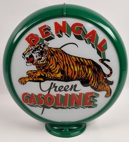 Contemporary Bengal Green Gasoline Gas Pump Globe w/Glass Lenses
