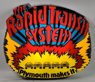 1990s MOPAR Plymouth " The Rapid Transit System " 3D Vacuum Formed Lighted Dealership Style Sign