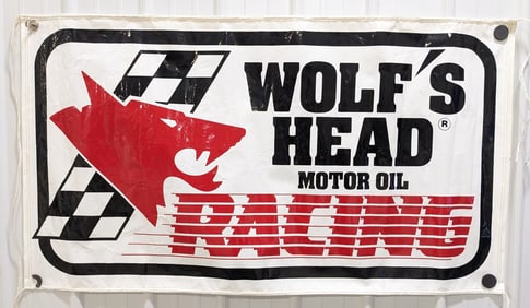 5ft Vintage Wolf's Head Racing Motor Oil Advertising Banner