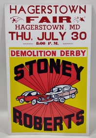 Vintage Stoney Roberts Demolition Derby Hagerstown Fair Cardboard Sign