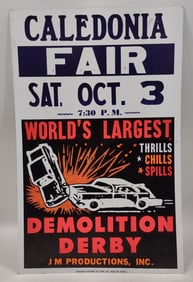 Vintage Caledonia Fair Demolition Derby Cardboard Advertising Sign