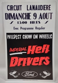 Vintage French Ford Imperial Hell Drivers Demolition Derby Cardboard Advertising Sign