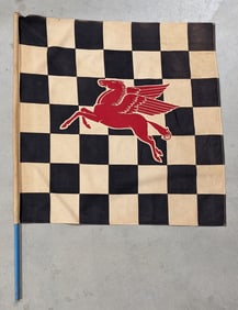 Large Vintage Mobil Oil Cloth Checkered Racing Flag