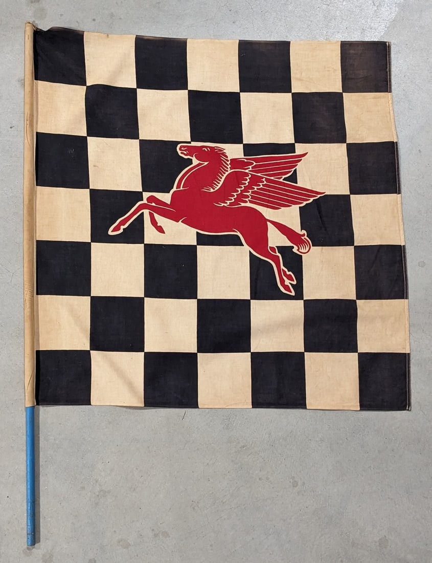 Large Vintage Mobil Oil Cloth Checkered  Racing Flag (1 of 5)