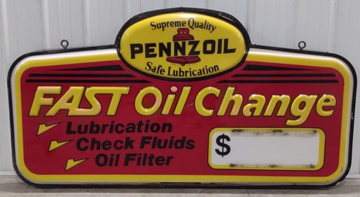 6ft Vintage Pennzoil Fast Oil Change Lighted Embossed Lexan Sign