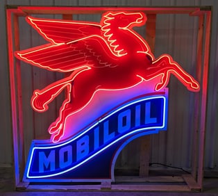 Large New Custom "Mobil Oil" Pegasus Facing Right Two-Color Neon Sign