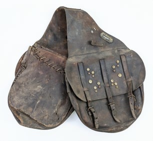 Antique US Cavalry Leather Saddle Bags With Custom Studs