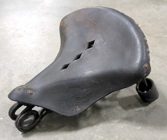 Antique Troxel Mfg. Co. Leather Motorcycle / Bicycle Seat w/ Springs & Mount