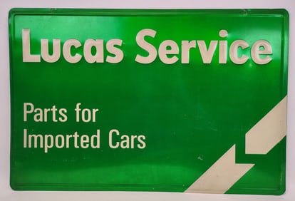 Vintage SST Lucas Service Imported Car Parts Embossed Advertising Sign
