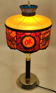 Vintage Chevrolet OK Used Cars Dealership Promotional Desk Lamp: Hard to find vintage Chevrolet OK Used Cars Dealership Promotional advertising desk lamp. Good working condition with yellowing to plastic shade, plate loss on base, and other wear from use and age. I