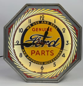 Vintage Genuine Ford Parts Neon Advertising Clock By NPI