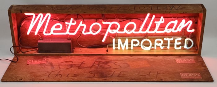 Vintage Nash Metropolitan Dealership Neon Sign In Original Wood Crate