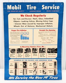 Large Vintage Mobil Tire Service Cardboard Advertising Sign 46x34