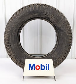 Vintage Mobil Service Station Tire Display Rack Stand w/ NOS Mobil Tire
