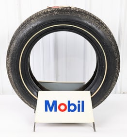 Vintage Mobil Service Station Tire Display Rack Stand w/ NOS Mobil Tire