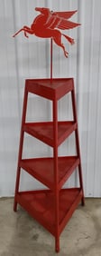 Custom Mobil Oil Oil Can Display Shelf / Rack w/ 2 SSP Die-Cut Signs