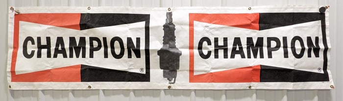 Nearly 8ft Vintage Champion Spark Plugs Advertising Banner