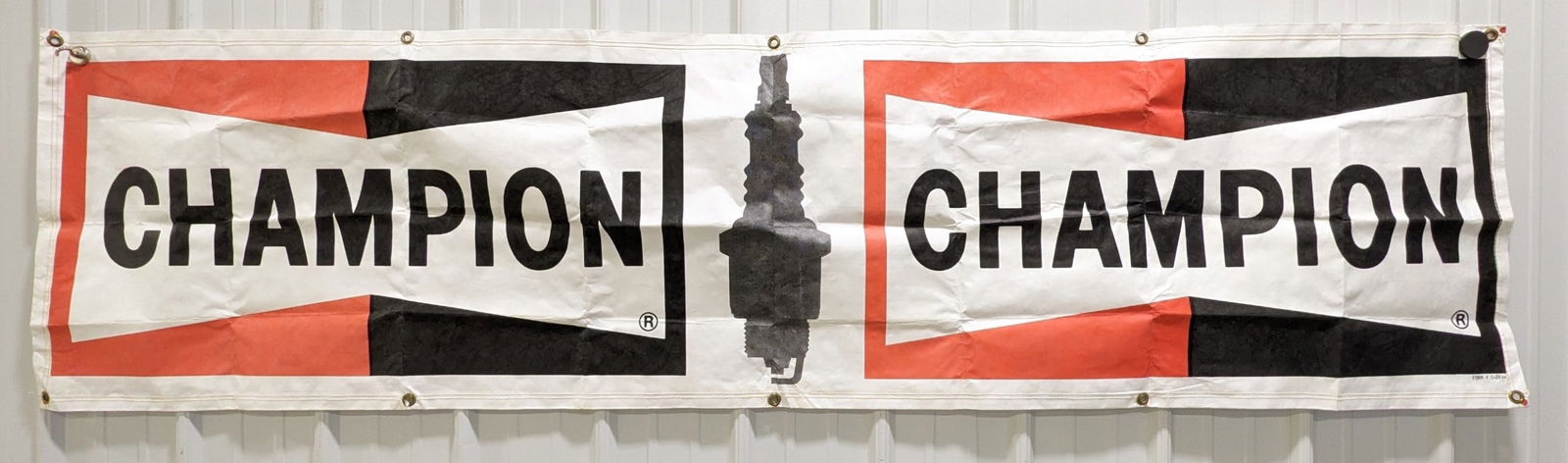 Nearly 8ft Vintage Champion Spark Plugs Advertising Banner (1 of 7)