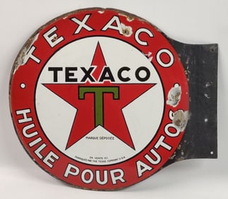 Vintage DSP French Texaco Motor Oil Flange Advertising Sign