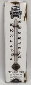 Vintage Porcelain Burn Murphy-Miles Fuel Oil Advertising Thermometer