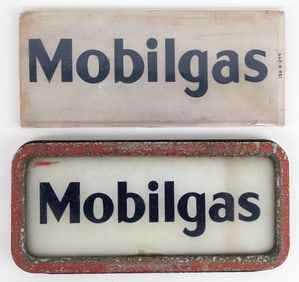 (2) Vintage Mobilgas Gas Pump Glass Insert Signs