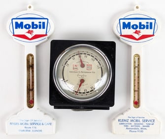 3) Vintage Mobil Service Station Promotional Thermometers