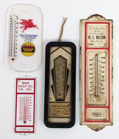 Lot Of Vintage Mobil Promotional Thermometers & More