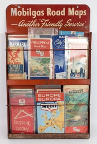 Vintage SST Mobilgas Road Maps Service Station Display Rack w/ Maps