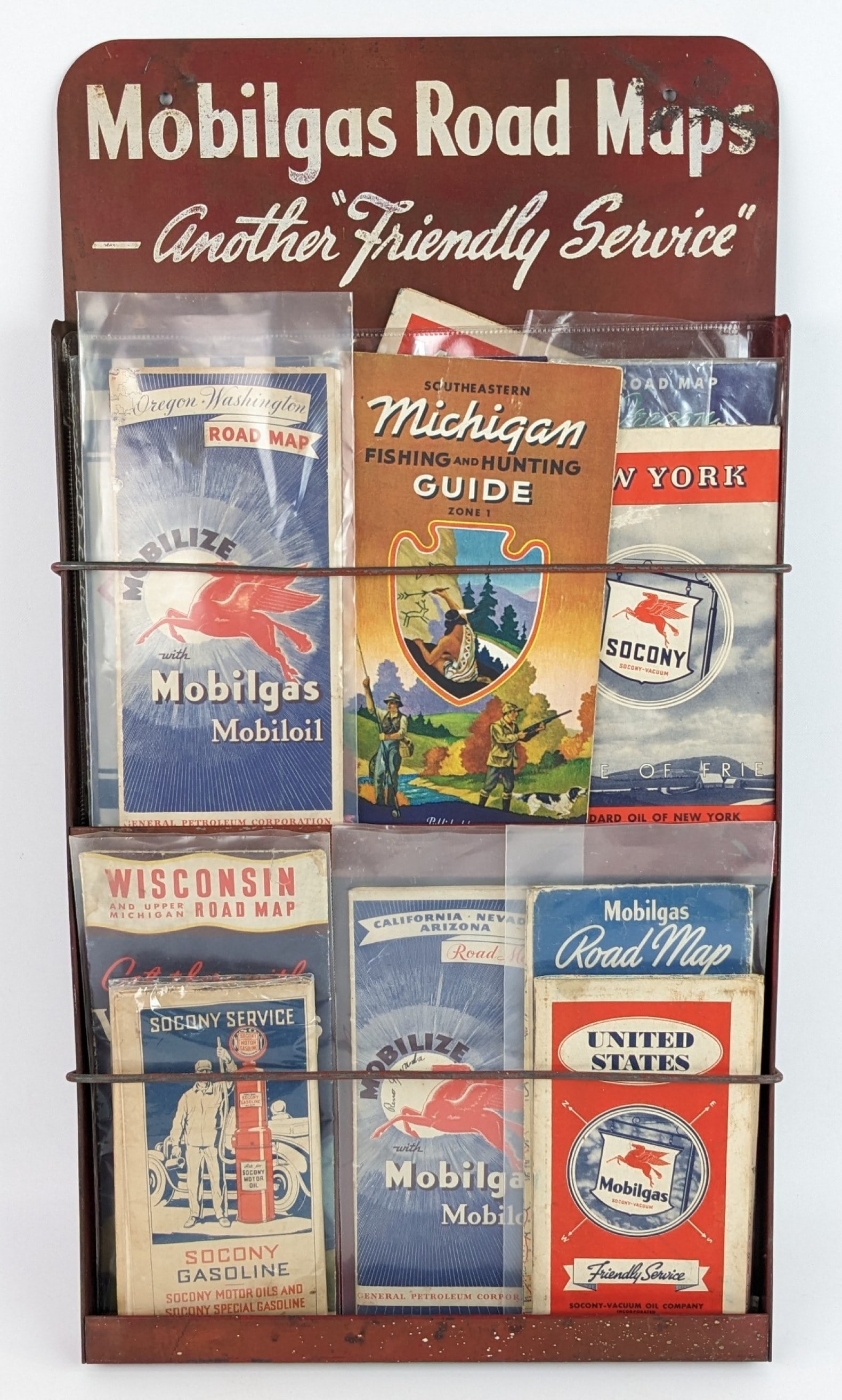 Vintage SST Mobilgas Road Maps Service Station Display Rack w/ Maps (1 of 5)