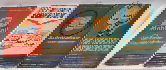 4) Vintage Mobil Service Station Lubrication Charts