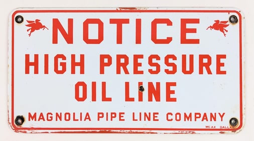 Vintage SSP Mobil Magnolia Pipe Line Co. Notice Oil Line Sign
