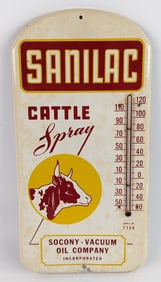 Vintage SST SOCONY-VACUUM Sanilac Cattle Spray Advertising Thermometer Sign