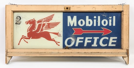 Vintage ROG Mobiloil Service Station Office Window Sign