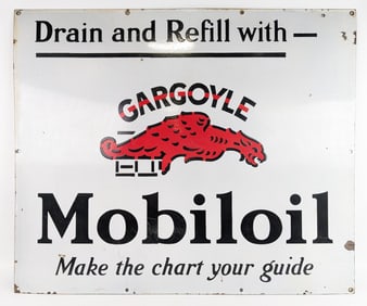 3ft Early SSP "Refill With" Gargoyle Mobiloil Advertising Sign