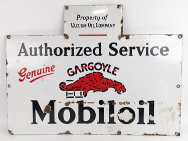 Early SSP Gargoyle Mobiloil Authorized Service Oil Rack Advertising Sign