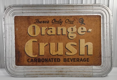 Over 6ft Early SST Orange Crush Soda Embossed Advertising Sign