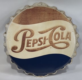 3ft Vintage SST Pepsi-Cola Embossed Bottle Cap Sign