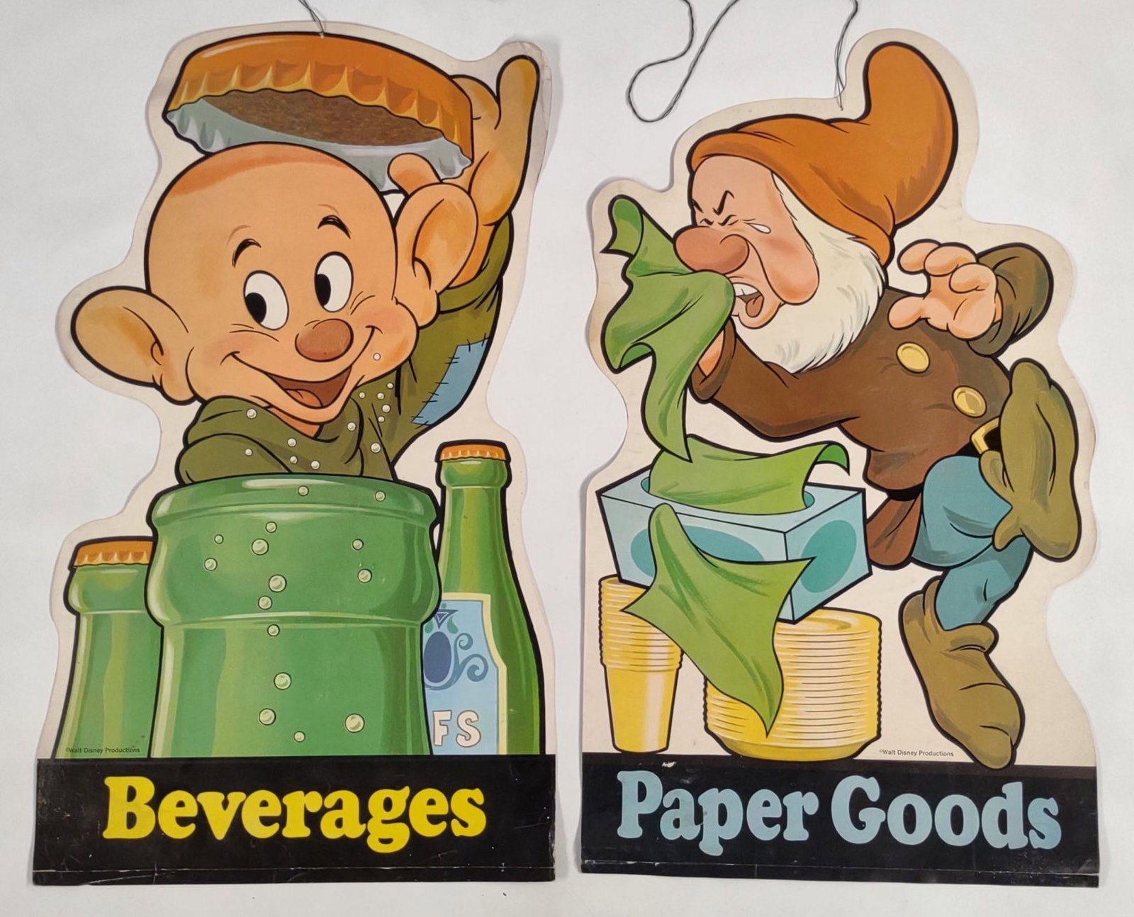 2) Vintage Disney Snow White Store Display Isle Marker Signs / Dwarves (1 of 12)