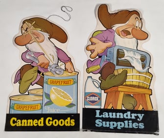 2) Vintage Disney Snow White Store Display Isle Marker Signs / Grumpy