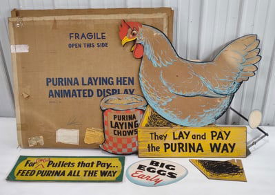 Large Vintage Purina Egg Laying Hen Animated Store Display w/ Shipping Box